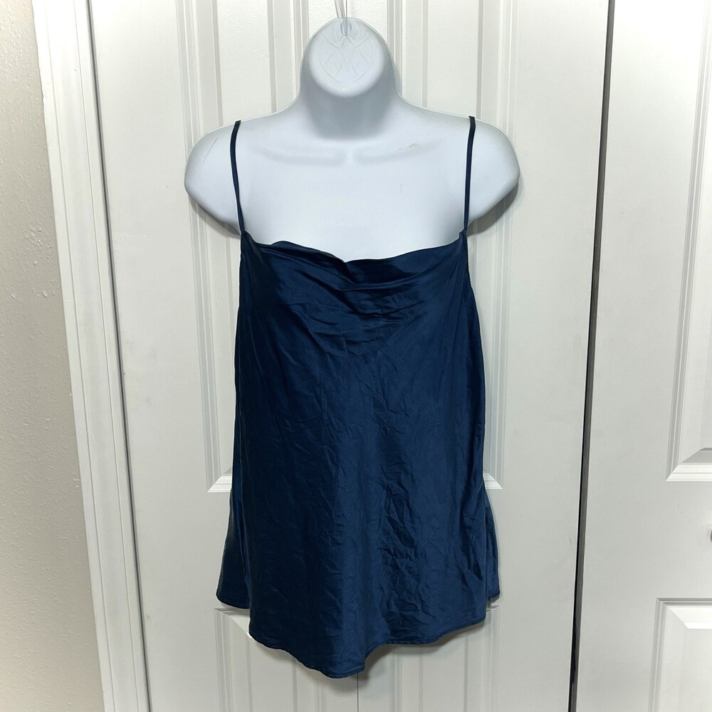 Ravella Tank Top Womens Medium Blue 100% Silk Cowl Neck Camisole Satin